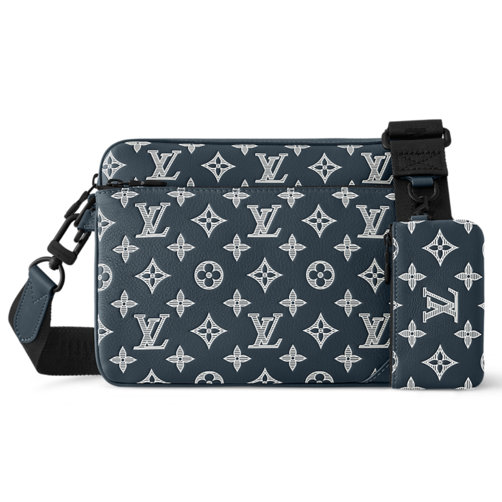 LV - Sac Trio Messenger Navy Motifs Blancs