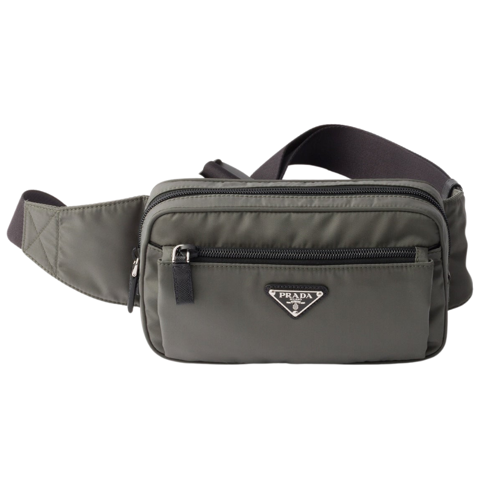 Prada - Sac banane en Re-Nylon et cuir Saffiano Gris