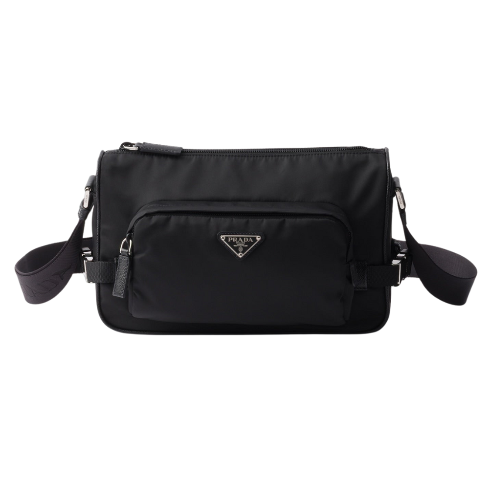 Prada - Sac de taille moyenne porté épaule en Re-Nylon et cuir Saffiano Noir