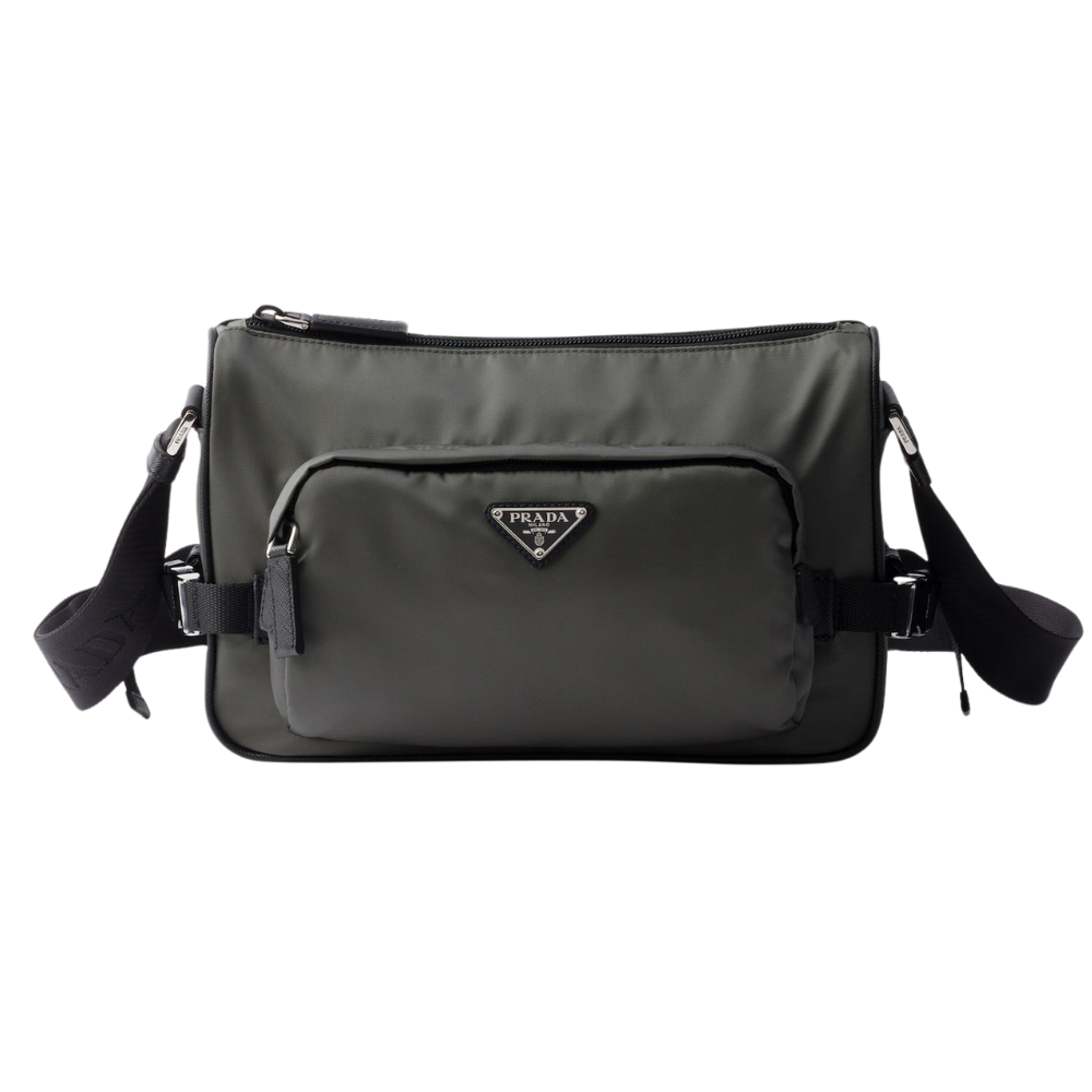 Prada - Sac de taille moyenne porté épaule en Re-Nylon et cuir Saffiano Gris