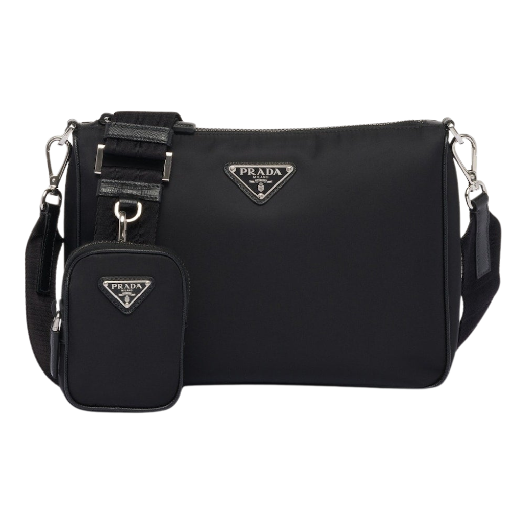 Prada - Sac porté épaule en Re-Nylon et cuir Saffiano double logo