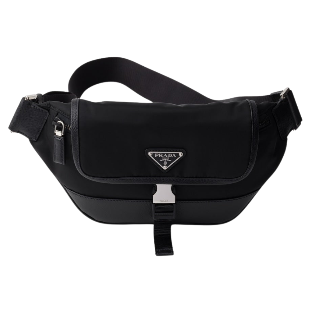 Prada - Sac porté épaule en Re-Nylon et cuir Saffiano Noir Banane