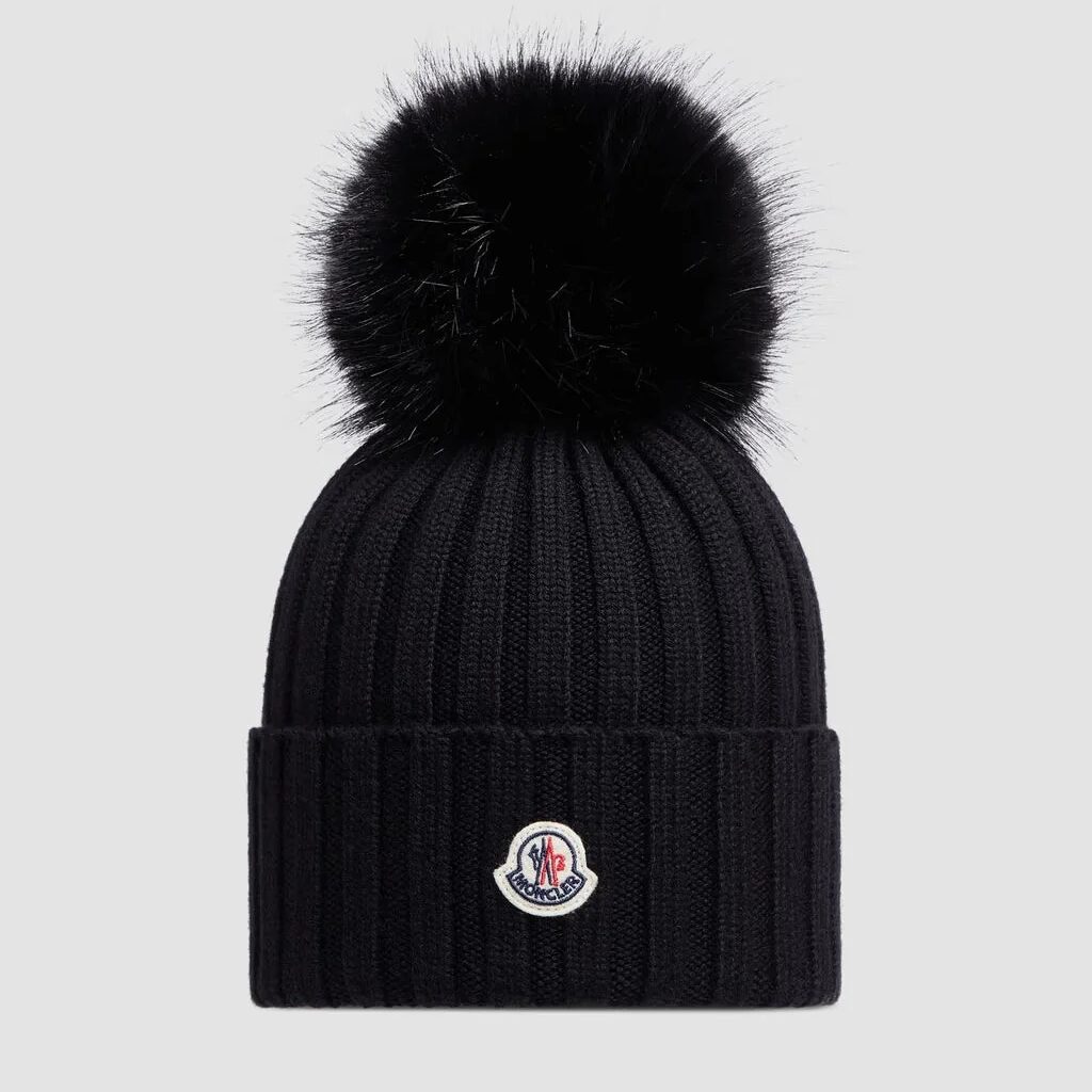 Bonnet en laine avec pompon Noir